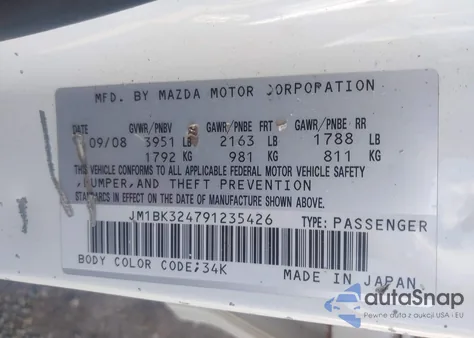 2009 Mazda Mazda3 S Sport from USA, damaged, VIN JM1BK324791235426